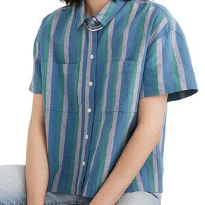 Madewell Beachside Linen Blend Short Sleeve Button-Up Shirt, size M